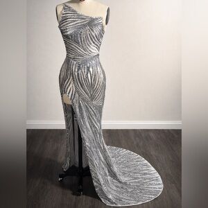 Elegant Silver Sequin Gown